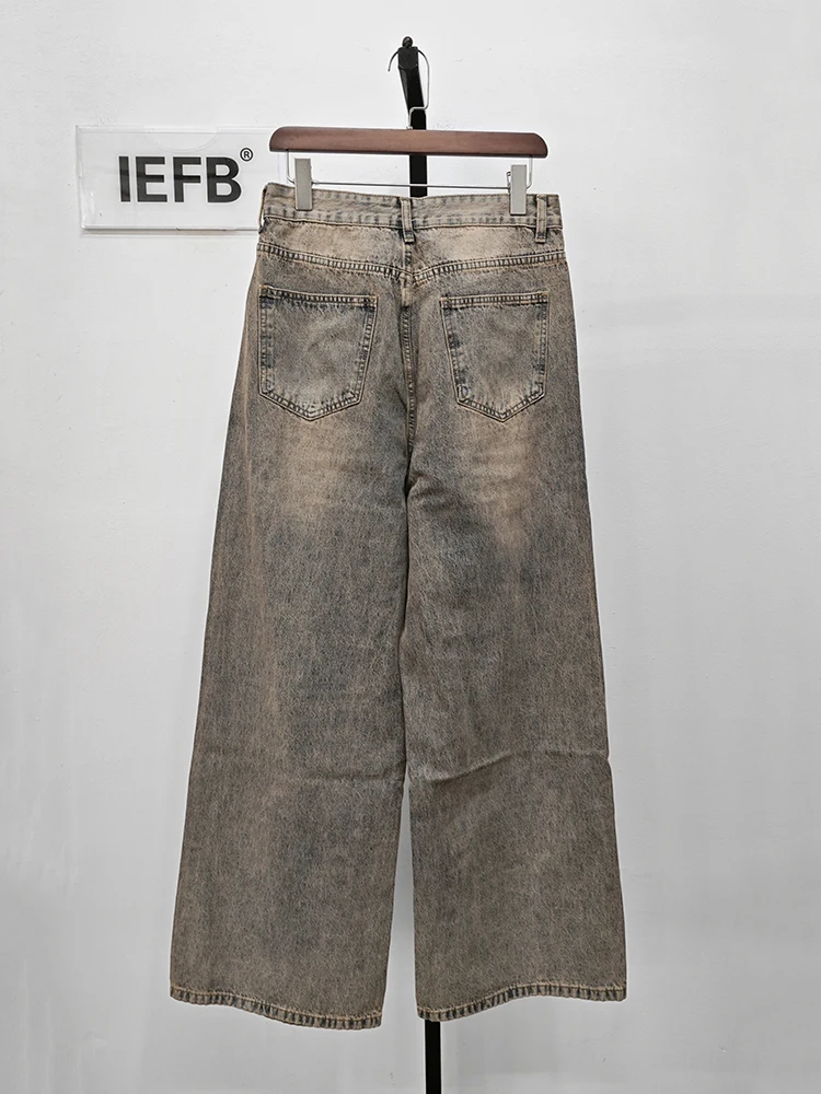 IEFB Men's Baggy Jeans Harbor Style Worn Out Loose Wide Leg Denim Pants Chic Distressed Streetwear Vintage Male Trousers 9C2019