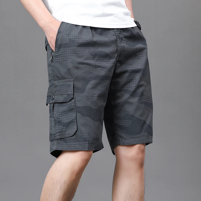 Clothing Printing Contrast Color Elastic High Waisted Camouflage Pockets Men's Summer Straight Knee Pants All-match Shorts