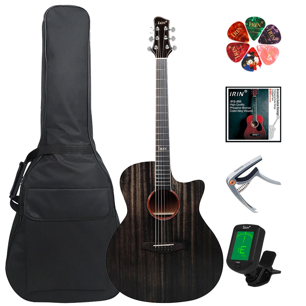 

IRIN 6 Strings Acoustic Guitar 41 Inch Spruce Wood Panel Folk Guitarra with Bag Capo Strings Tuner Guitar Parts & Accessories