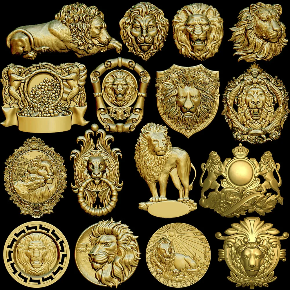 15pcs Lion 3D Model Relief Leo Animal STL Model for CNC Router 3D Printer Artcam Aspire Bas Relief