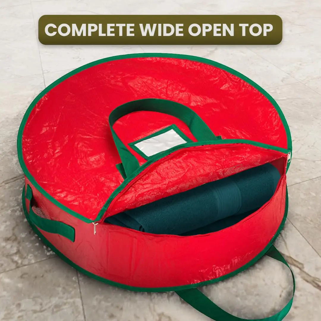 Waterproof and Dustproof Holiday Wreath Storage Bag with Handle, Christmas Wreath Storage Bag, Portable Foldable Round Storage