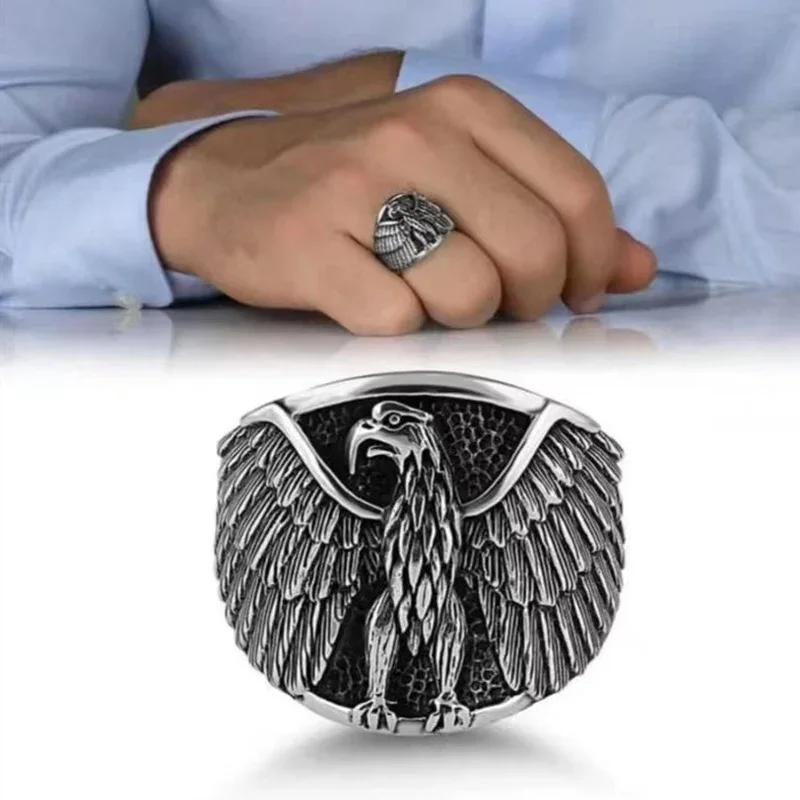 Boho Vintage Silver Color Eagle Rings For Men Women Hip Hop Rock Raven Gothic Animal Ring Viking Amuleto Jewelry Gift
