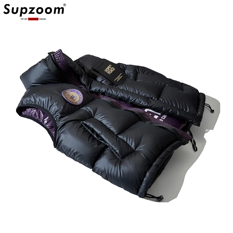 Supzoom 남녀공용 가죽 스탠드 칼라, 따뜻한 두꺼운 다운 조끼, 2023 탑 패션, 가을 및 겨울, 신상