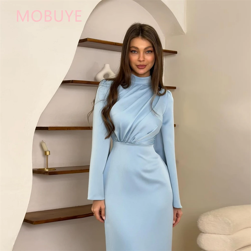 

MOBUYE 2024 Arab Dubai O Neckline Prom Dress Full Sleeves With Ankle Length Evening Fashion Elegant Party Dress For Women