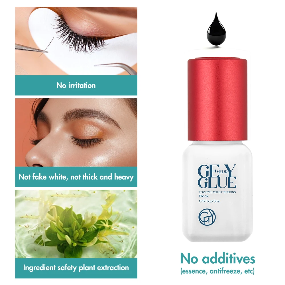 GEMERRY 5/10ML Eyelash Glue Fast Drying Eyelashes Extension Glue Black Adhesive Retention 3-6 Months Long Last Lash Glue 2