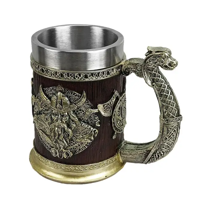 Tankard Double Dragon Médiéval En Acier Inoxydable 304, Tasse à Bière, Vin, Double Dragon, Cœur, Gobelet, Décor Nordique, Tasse à Café, Cadeau Pour Hommes