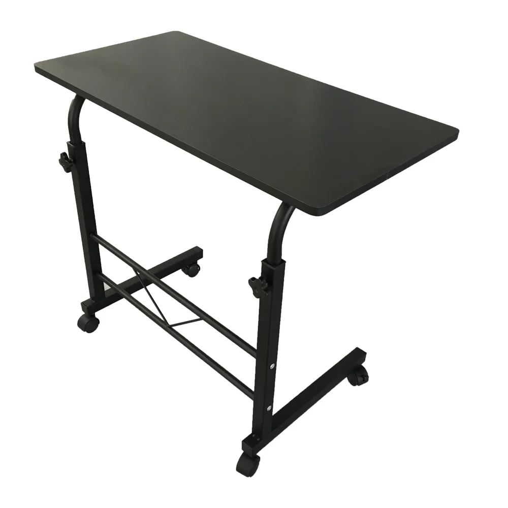 Black Pipe Rack Computer Desk, Side Table Mobile Standing, Adjustable Height & Movable, 60cm Particleboard with Triamine, Modern 2