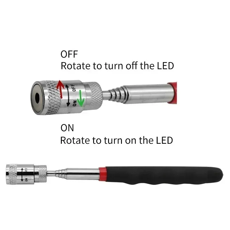 Telescopic Magnetic Pickup Pen with LED Light - Extendable Retrieval Tool for Nuts/Bolts, Portable EDC Metal Parts Grabber