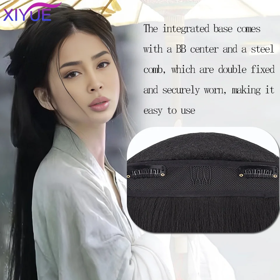 XIYUE  Chinese Ancient Wig Women Hanfu Wigs Headdress Photography Dance Accessory Wigs Black For Women Integrated Hair bun
