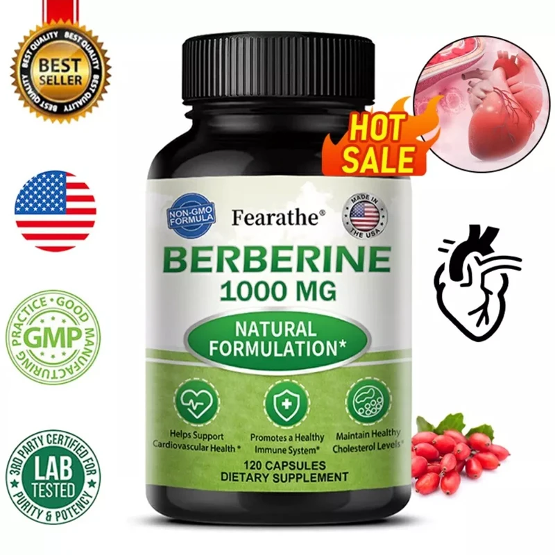 

Berberine 1000mg - 120 Capsules Lowers Blood Pressure and Fights Inflammation Heart Health and Immune Health Cholesterol