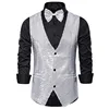Sleeveless Vests for Men Paillette Homme Steampunk Shiny Gold Sequin 2 Pieces Mens Vest with Bowtie Party Stage Prom Waistcoat 5