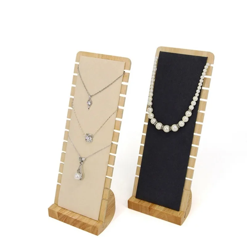 Modern Bamboo Pendant Necklace Jewelry Tabletop Display Board Rack 12 Slot Hanging Neckform Chain Storage Holder Stand Organizer