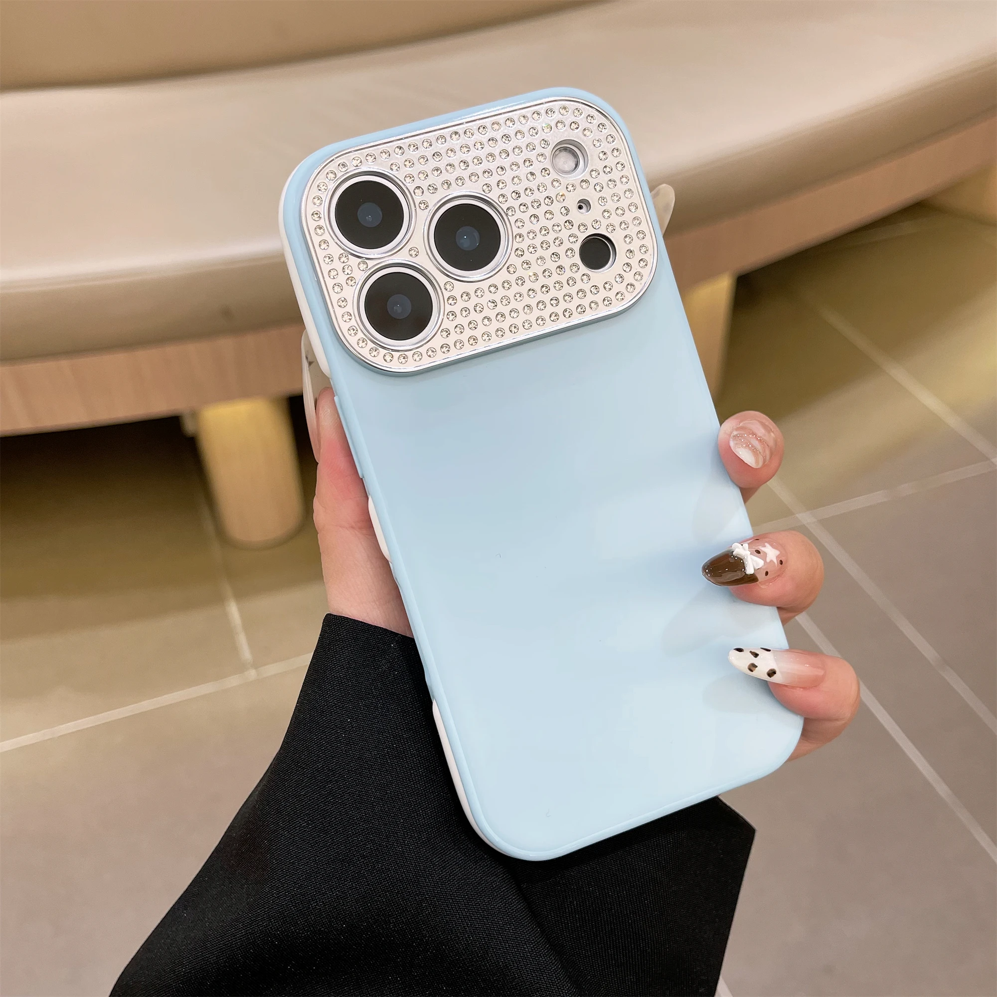 Glamorous Glitter Shockproof Camera Protection Case with Diamond Accents - Candy Color Bumper