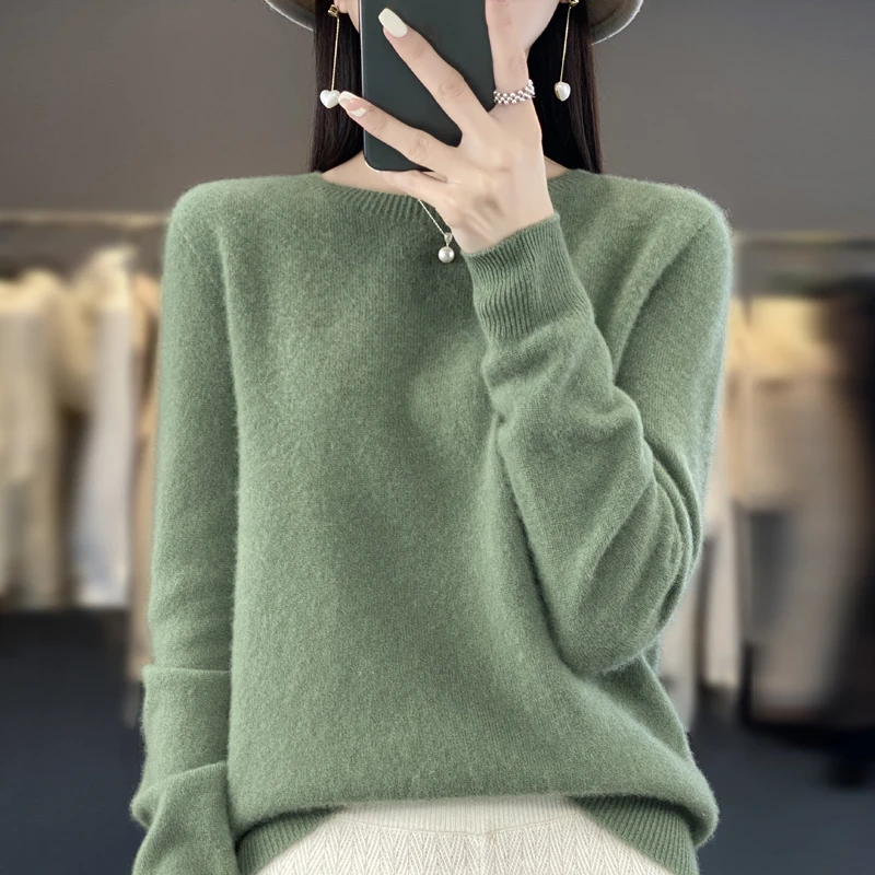 Women 100% Pure Merino Wool Knitted Sweater Autumn Winter Fashion O-Neck Top Cashmere Warm Pullover Seamless Jumper Clothes - Image 6