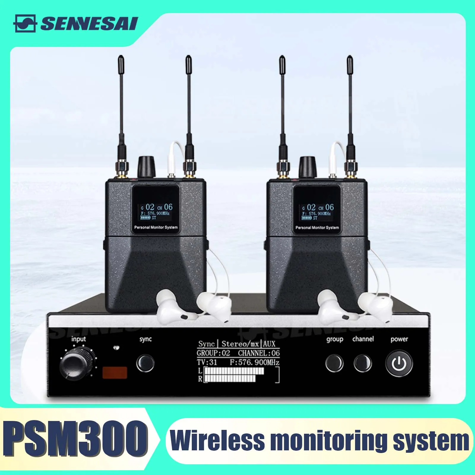 PSM300 Stereo Wireless UHF In-Ear Monitoring System For Bands 500MHz 100mW 24-Bit Digital DSP Processor Audio