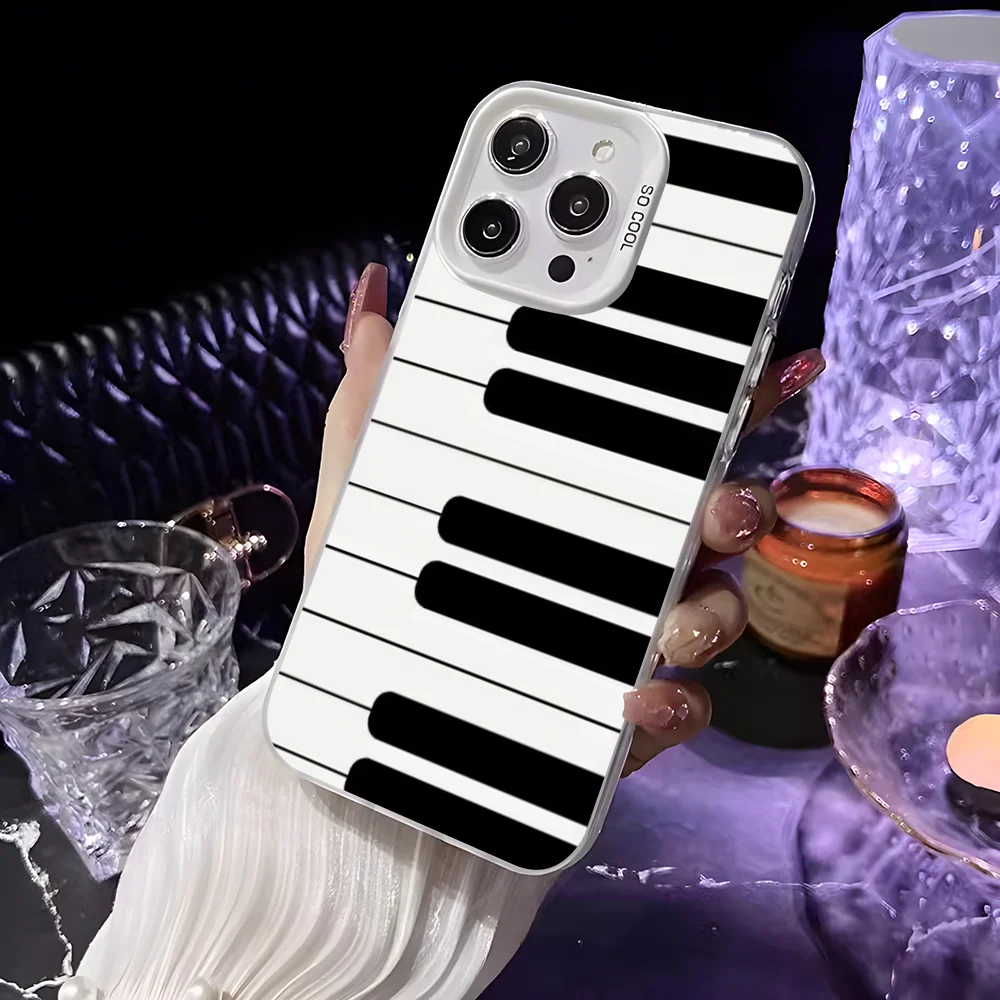 Musik Klavier Tastatur Handyhülle für iPhone 16 15 14 13 12 11 Pro Max Weiß Matt Laser Metallic Aurora Funda – Detail 10