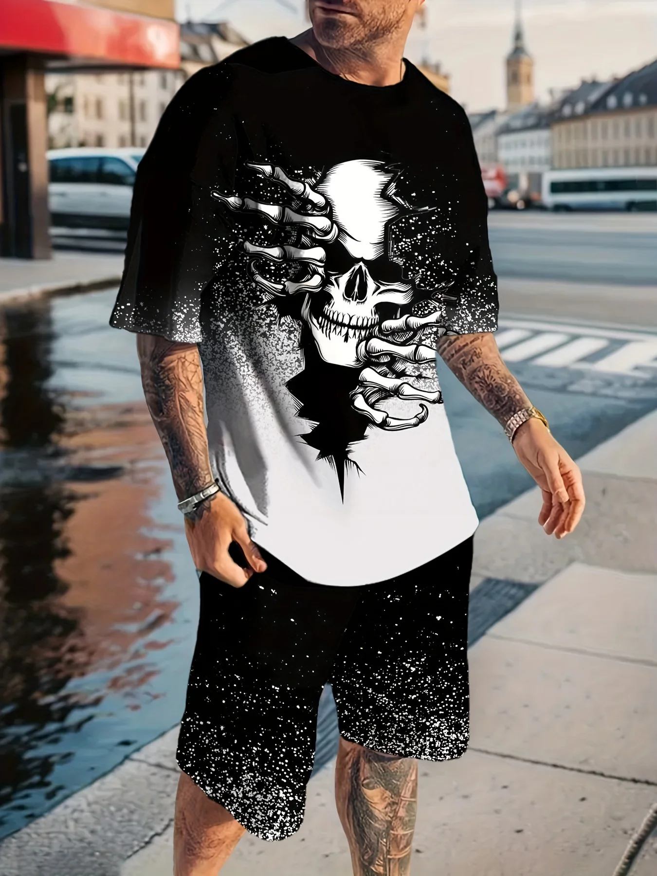 3D Cartoon Teddy Bear Print Men's T-shirt Shorts Set, Summer Casual Everyday Men's Short-sleeved Outdoor Street Men's Shorts 3