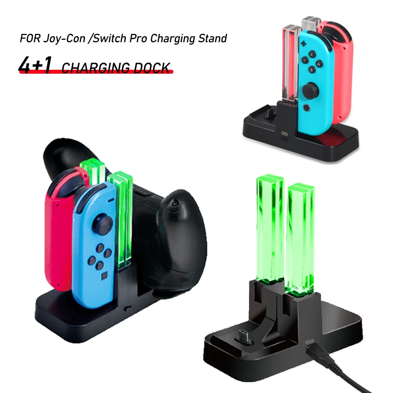 

6 in 1 Charging Dock Station For NS Swith/Oled/Pro 4 Joy-con Controller Grip Plus 2 Switch Pro Handle With Colorful Lamp Post