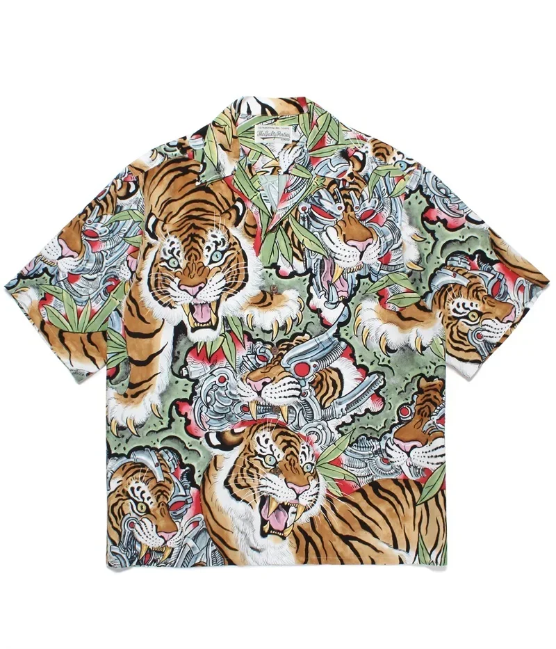 

New Summer WACKO MARIA Tiger Print Loose Hawaiian Short Sleeve Shirt Men Women Japan Style Casual Tops