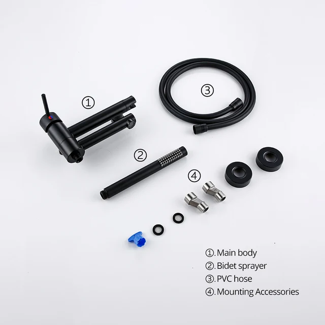 ก๊อกน้ำฝักบัวแบบด้านสีดำ น้ำร้อนน้ำเย็น 2 ทาง ฝักบัวมือถือ หัวฉีดแบบหมุนได้ ก๊อกน้ำห้องน้ำติดผนัง 6