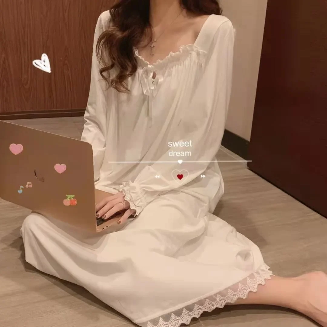 Princess nightdress long sleeve women's pajamas lace palace korean version loose plus size homewear