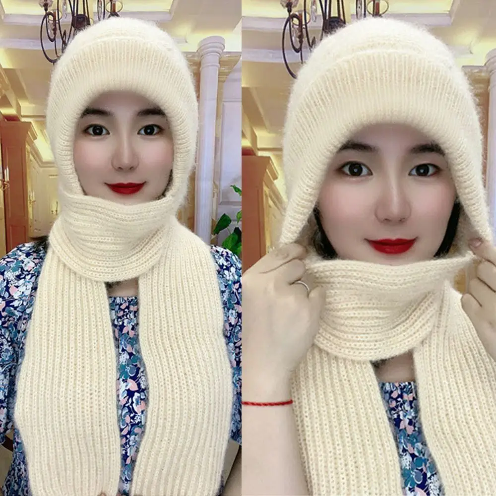 

Windproof Integrated Cap Scarf Winter Thickening Warm Ear Protection Cap Casual Soft Neck Warmer Women