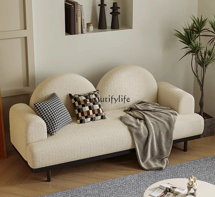 

Cream Style Small Apartment Bedroom Living Room Fabric Craft Sofa Straight Row Double Small Sofa