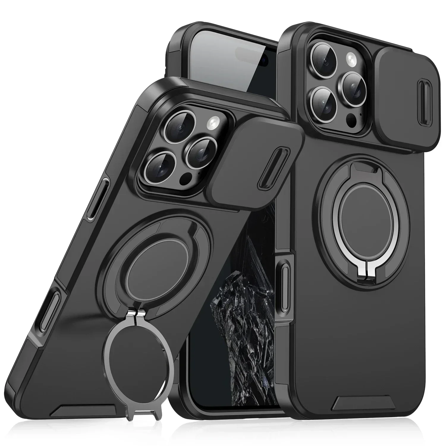 Deluxe Heavy-Duty Rugged Armor Magnetic Bracket Case with Slide Camera Protection