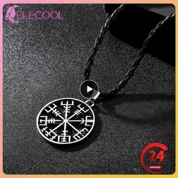 Stainless Viking Icelandic Vegvisir Helmet Horror In Runic Circle Pendant Magical Staves Compass Rune Amulet Men Jewelry Gift