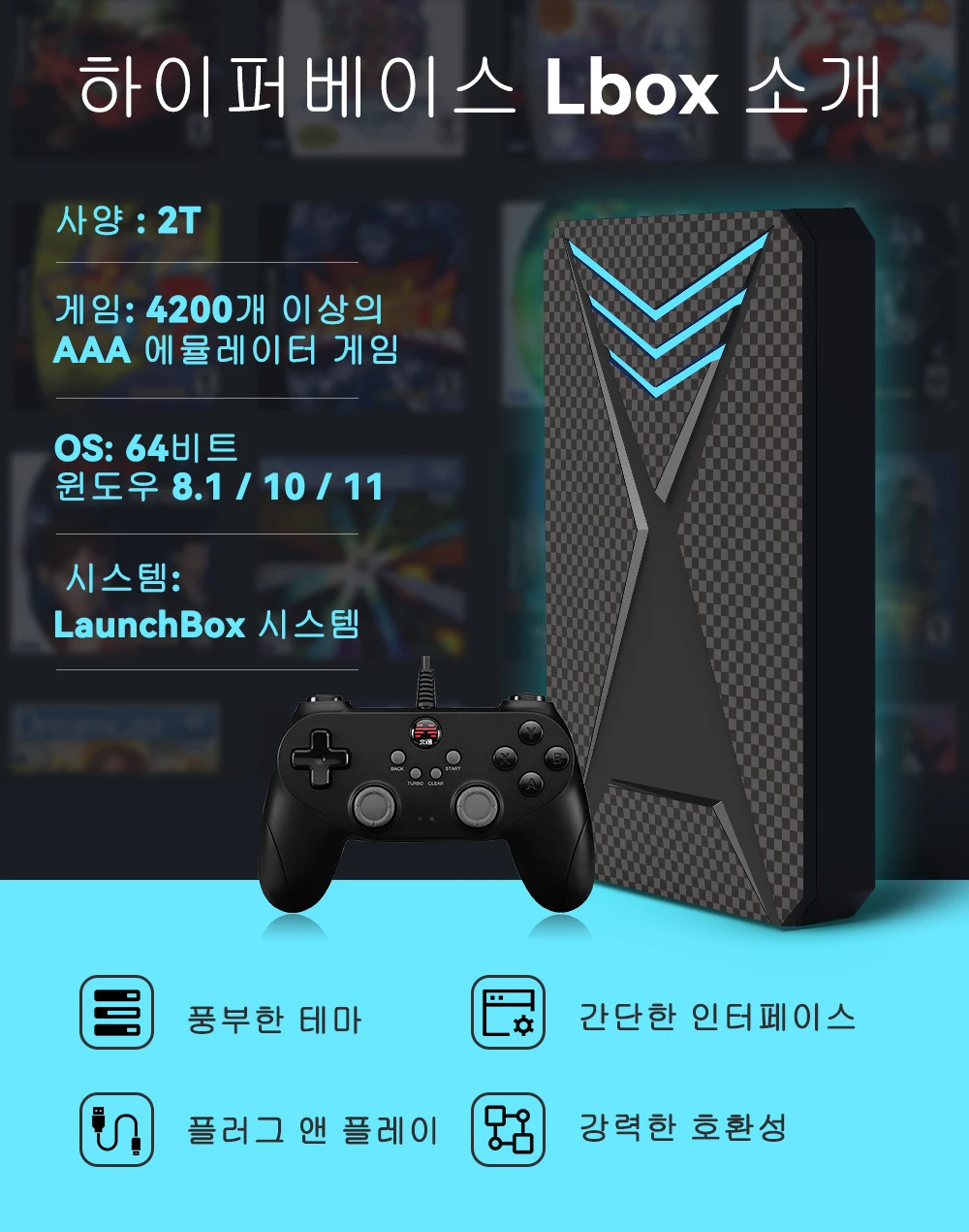 Launchbox 2T 게임 하드 드라이브 디스크, 4200 + 3D PC 게임, 노트북용 휴대용 게임 콘솔, PS4, PS3, PS2, Wii, WiiU, GAMECUBE 등용