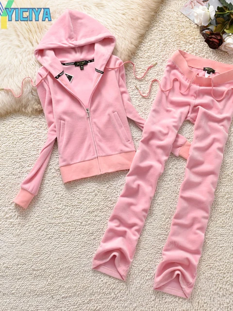 YICIYA TRACKSUIT hoodies Velvet Zipper Sweatshirt And Pants Winter women velour Pant Suit Hoodies Zipper Rhinestone velour suits PINK SET