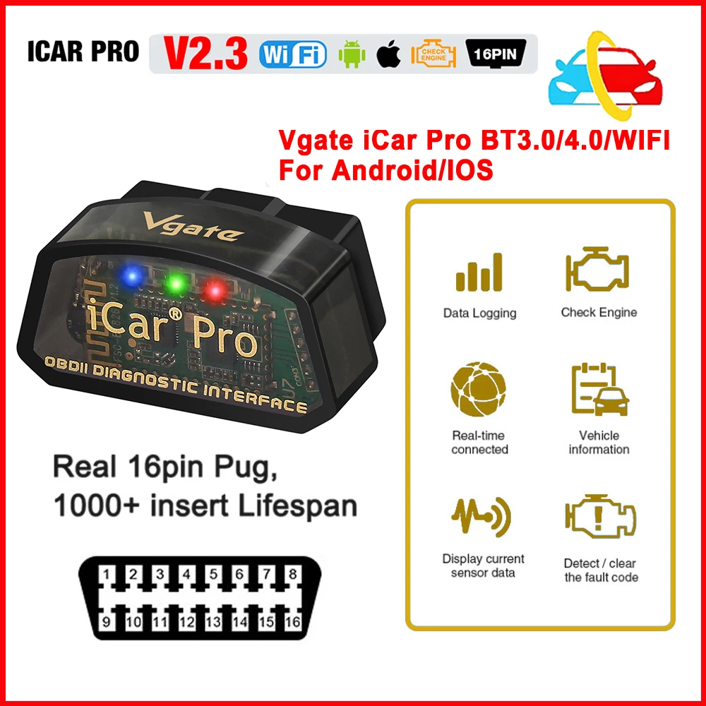 Vgate iCar Pro elm327 V2.3 ELM3217 V1.5 WIFI Bluetooth OBD 2 OBD2 Car diagnostic Tools for IOS/Android Code Reader PK WIFI V1.5