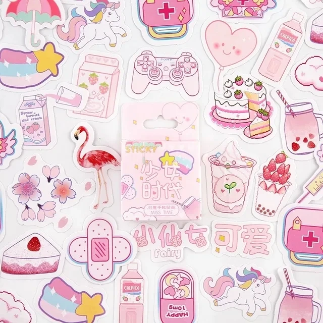 Decorative Stationery Mini Stickers Set Girlhood Pink Scrapbooking DIY Diary Album Stick Lable Kawaii Stationery