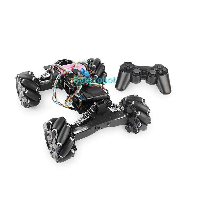 충격 흡수 전방향 모바일 자동차 조정 가능한 4WD 메카넘 휠 섀시, 아두이노 로봇 DIY 키트, RC 서스펜션 휠