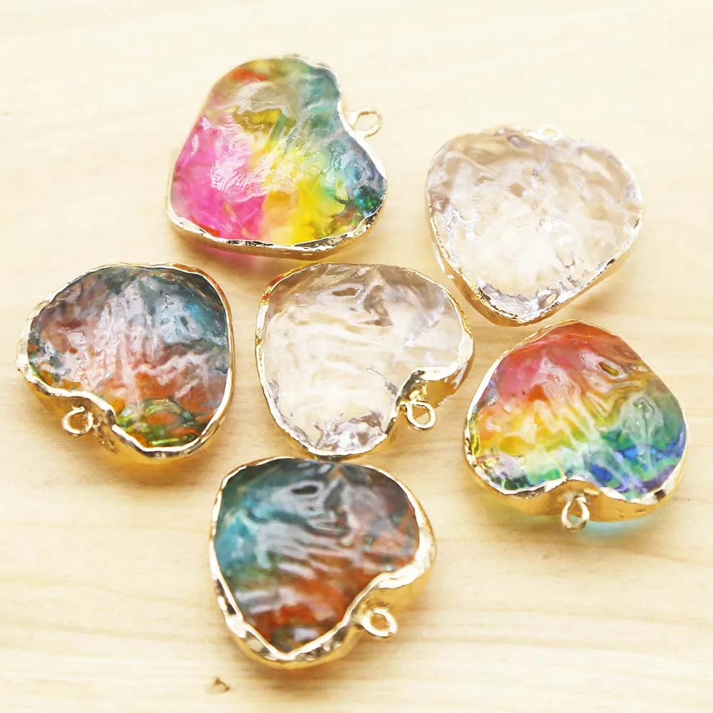 Lacquered crystal glass plus color love shaped jewelry pendants electroplated gold key accessories wholesale 10Pcs free shipping