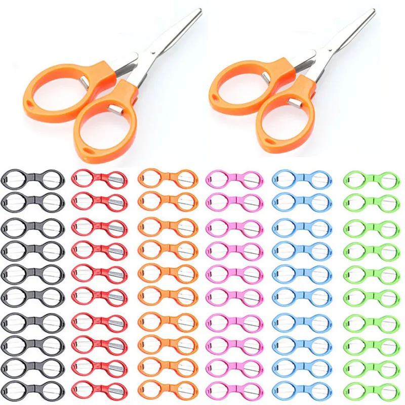 Stationery Scissors 60Pcs Folding Plastic Handle Stainless Steel Student Classroom Learning Tools Mini