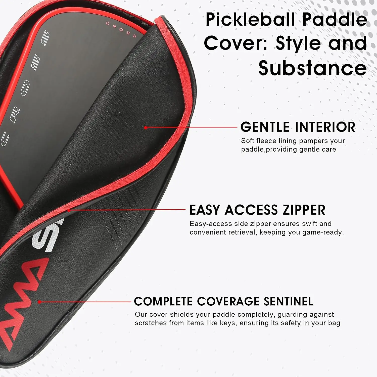 Pickleball Paddle Cover with Zipper Closure Durable Leather Pickleball Cover for Ball Sports Men Women 6 colors Case