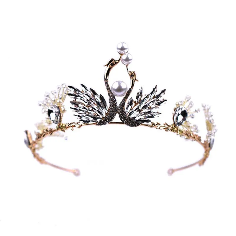 2018 Charm Double Swan Baroque Crown Taira Pearl Accessori Per Capelli Da Sposa Princess Wedding Copricapo Na