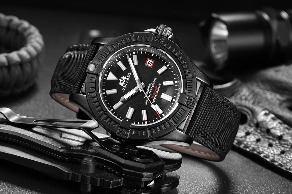 Automatic Self Wind Mechanical Black Bird Canvas Style Genuine Black Blue Leather Dial Date Luminous Luxury Men_voghion.com