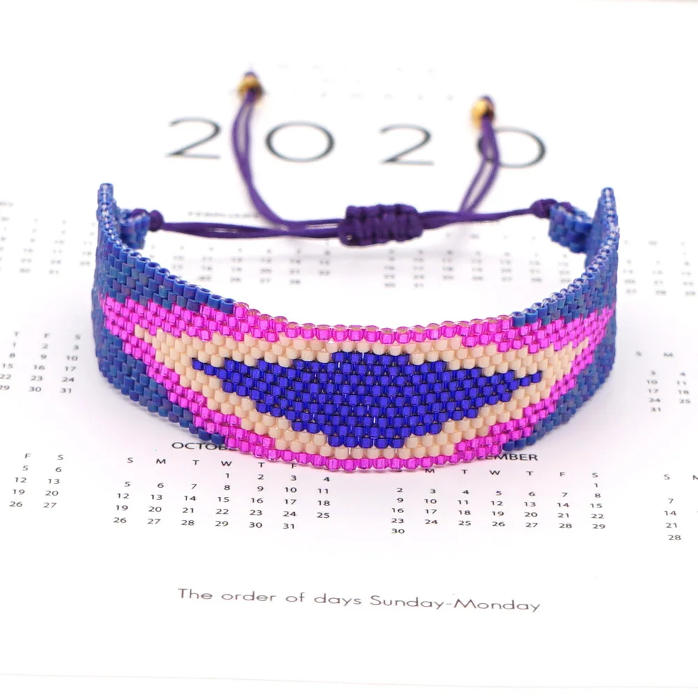 

Vintage Ethnic Style Religious Totem Turkish Evil Eye Couple Beaded Pure Hand-woven Miyuki Rice Bead Bracelet for Women