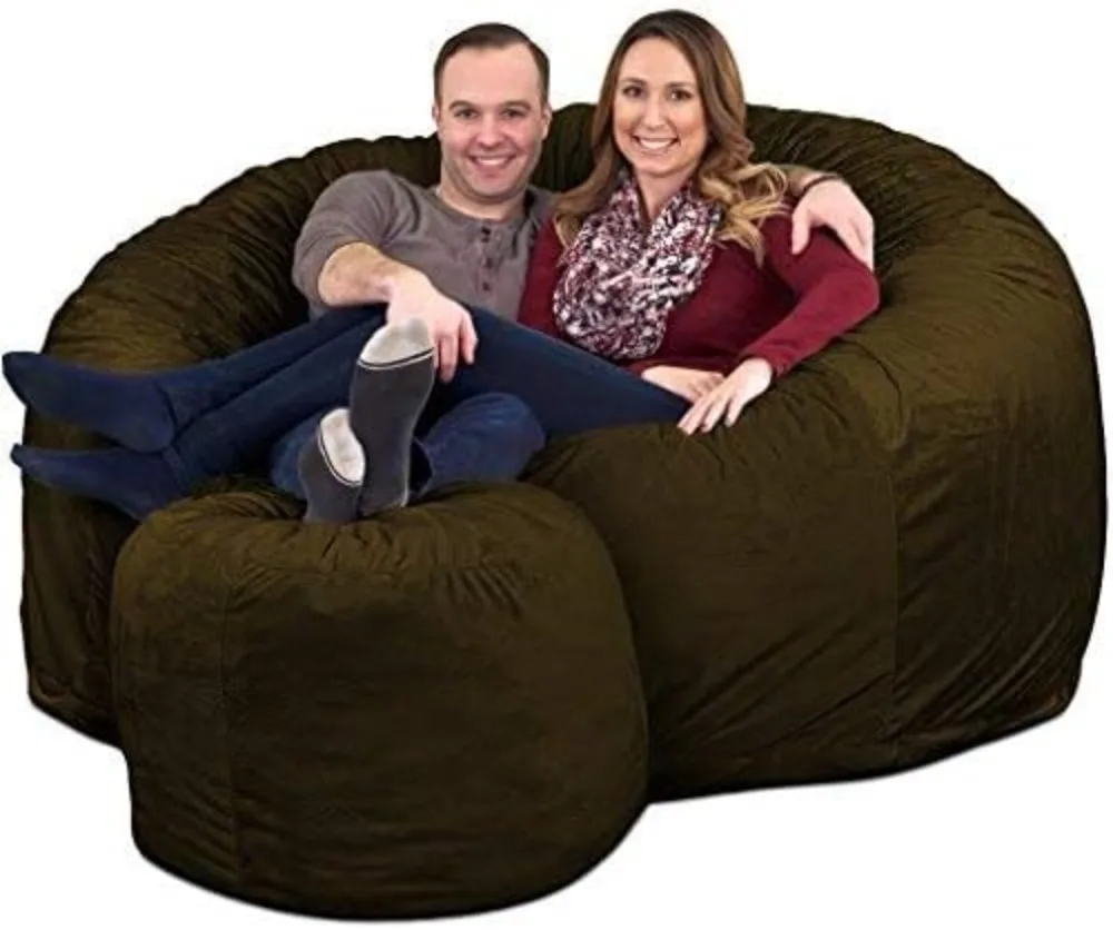 

Beanbag chair/footstool: Huge foam filled furniture - machine washable cover, double seam seams, durable liner.(6000, Olive Fur)