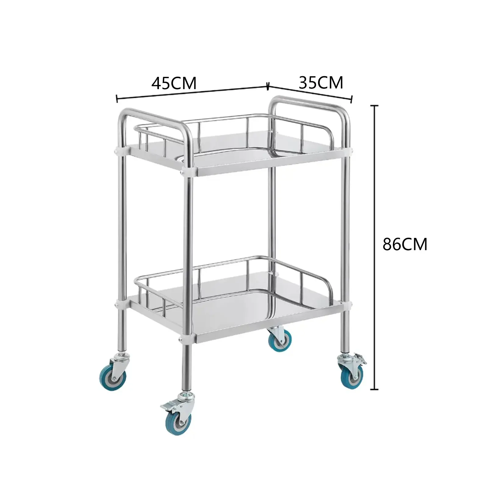 Stainless Steel 2 Layer Trolley Rolling Cart Lockable 360&deg; Silent Wheels Utility Cart for Kitchen Salon multi layer storage trolley