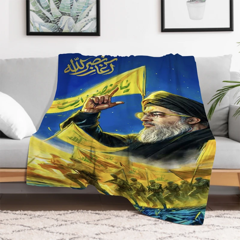 1 Pc Lebanon Hassan Nasrallah Throw Blanket Oversized Bed Blankets for Decorative Sofa Downy Soft Plaid With Print Throwing Knee 3