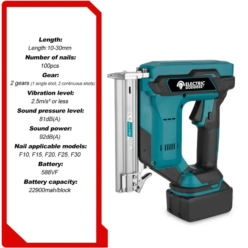 Cordless Electric Nail Gun for Straight/N-shape Nails Pure Copper Motor Woodworking Universal Nailing Machine For Makita Battery 2