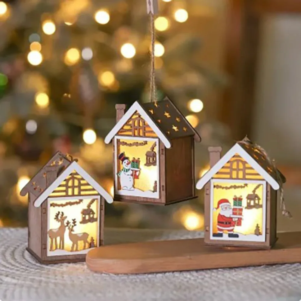 

Деревянные Подвески для рождественской елки, прочные мини украшения, светящиеся украшения, люминесцентный пентаграммный колокольчик