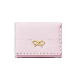 Chic Bow - Accent Tri - Fold Wallet for Women & Girls - Stylish Aesthetic Card Holder & Coin Pouch (Pink)