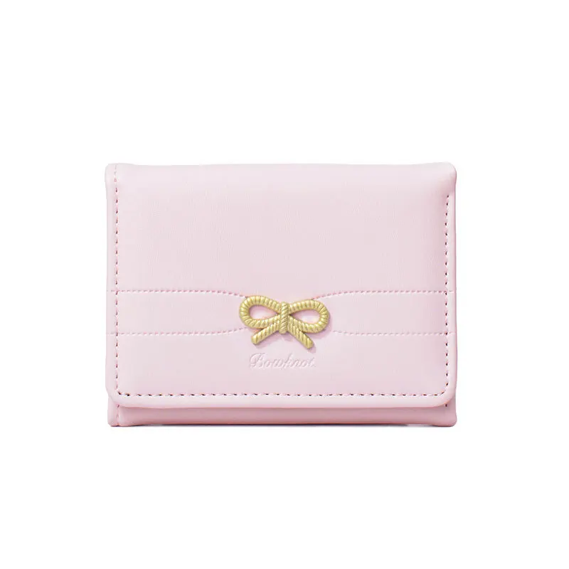 Fashion Wallets Girls Cute Bow Small Wallet Aesthetic Card Holder Classic Three Fold Purse For Women Student Simple Coin Pouch 6