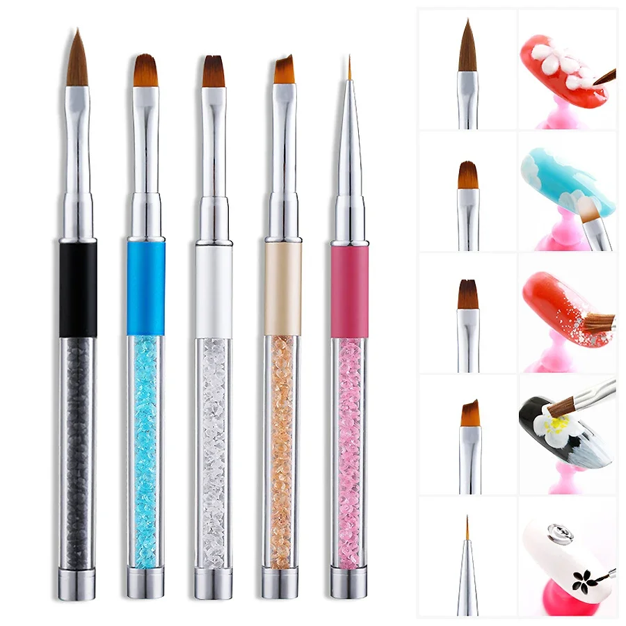 Nail Art Tools Nail Art Brush Pen Rhinestone Diamond Metal Acrylic Handle Carving Powder Gel Liquid Salon Liner with Cap