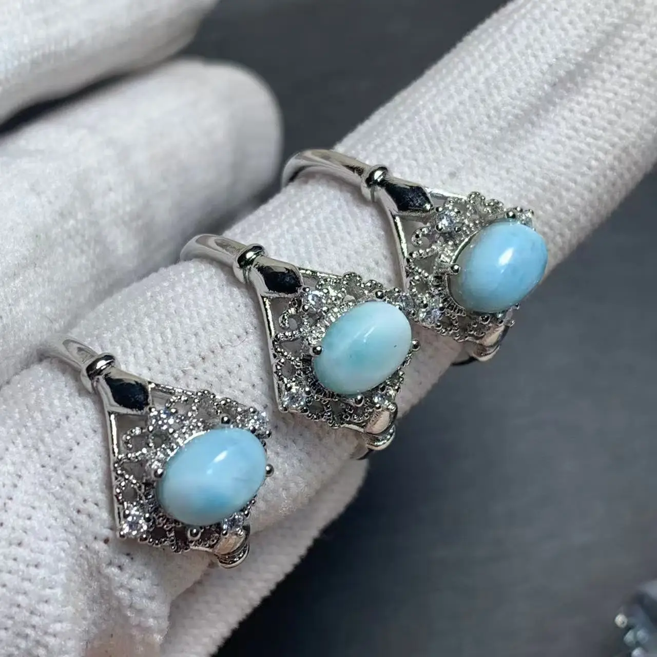 Authentic Natural Larimar Ring Adjustable Female Heart ring Jewelry for Women Gift Wholesale High Quality Vintage Fine