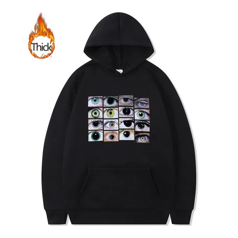 Eyes Print Thick Hoodie Harajuku Punk Men Women Eyes Y2k Hoodie Clothes Grunge Oversized Goth Sweatshirts For Cool Girls Boys